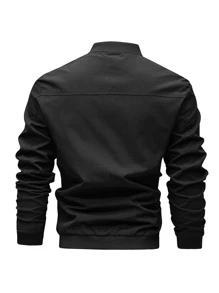 Manfinity Homme Loose Fit Men's Zippered Pocket Bomber Jacket - Black - View 2