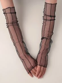 Black Mesh Long Gloves - Black - View 1