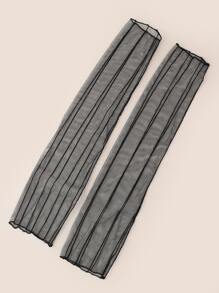 Black Mesh Long Gloves - Black - View 2