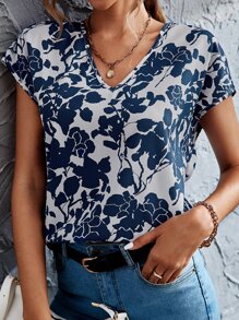 SHEIN LUNE Blusa con estampado floral de cuello V