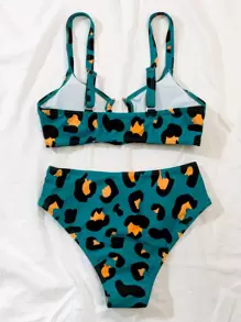 SHEIN Swim Summer Beach Leopard Ring Linked Bikini Set - Multicolor - View 2