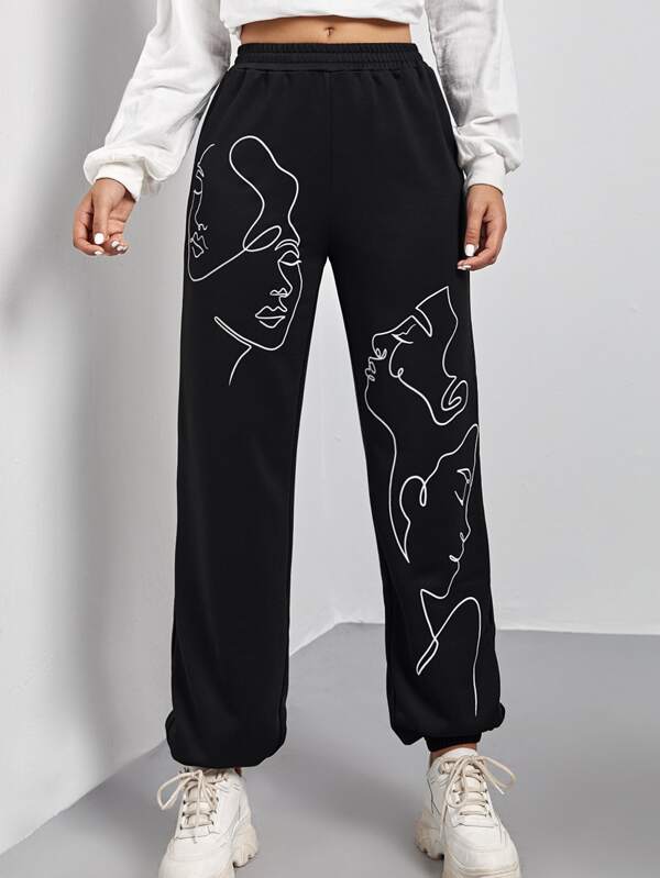 SHEIN EZwear Спортивные Штаны С Фигурным Принтом И Эластичной Талией