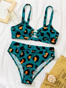 SHEIN Swim Summer Beach Leopard Ring Linked Bikini Set - Multicolor - View 6