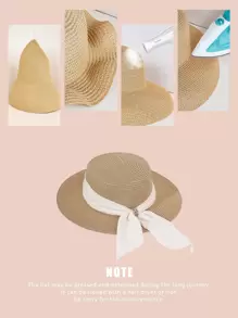 1pc Y2k Style Women's Beach Vacation Straw Hat With Shiny Buckle, Wide Brim And Breathable Design Boho - Khaki - View 5
