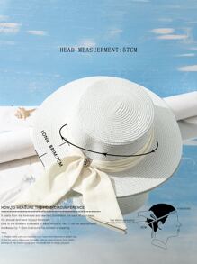 Boho 1pc Y2k Style Women's Beach Vacation Straw Hat With Rhinestone Buckle & Ribbon, Sun Protection & Breathable, Suitable For Outdoor Beach Wear - White - View 5