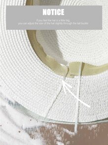 Boho 1pc Y2k Style Women's Beach Vacation Straw Hat With Rhinestone Buckle & Ribbon, Sun Protection & Breathable, Suitable For Outdoor Beach Wear - White - View 6