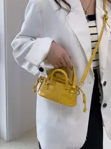 Mini Crocodile Embossed Satchel Bag - Yellow - View 1