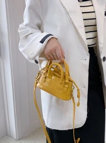 Mini Crocodile Embossed Satchel Bag - Yellow - View 2