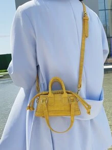 Mini Crocodile Embossed Satchel Bag - Yellow - View 5