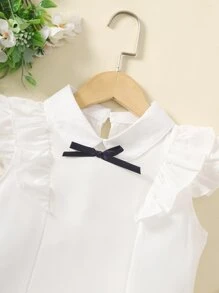 小女童前蝴蝶結荷葉袖襯衫 - 白色 - 查看 4