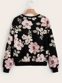 SHEIN LUNE 秋冬花卉印花落肩卫衣、长袖上衣 - 彩色 - 查看 2