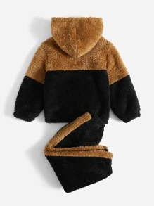 SHEIN 小男童雙色法蘭絨連帽衫和褲子