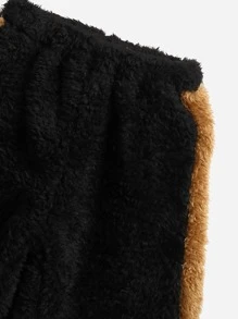 SHEIN 小男童雙色法蘭絨連帽衫和褲子