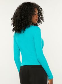 SHEIN BASICS Solidna prążkowana dzianina, dopasowana koszulka z długim rękawem