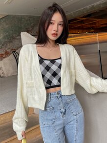 DAZY Button Detail Thumb Hole Duster Cardigan - Beige - View 5