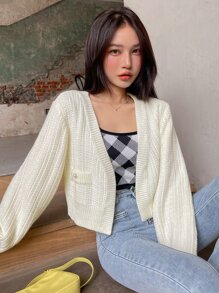 DAZY Button Detail Thumb Hole Duster Cardigan - Beige - View 7