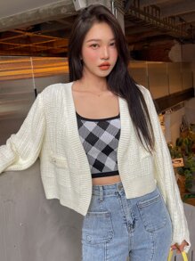 DAZY Button Detail Thumb Hole Duster Cardigan - Beige - View 8