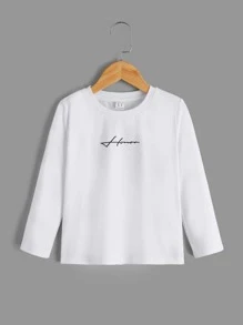 SHEIN 小男童字母圖案T恤 - 白色 - 查看 1