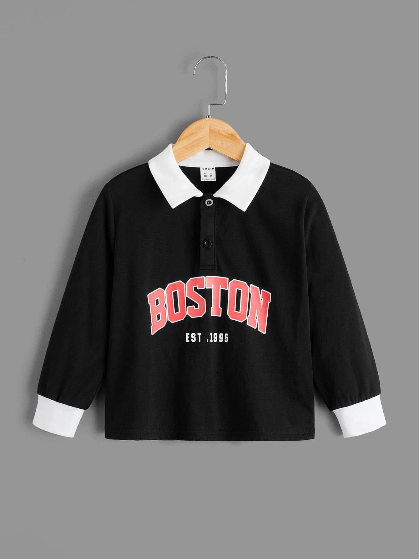 SHEIN 小男童字母圖案拼接領POLO衫