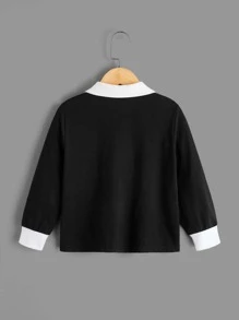 SHEIN 小男童字母圖案拼接領POLO衫