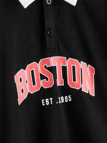 SHEIN 小男童字母圖案拼接領POLO衫