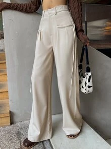 DAZY High Waist Knot Detail Wide Leg Trousers - Apricot - View 2