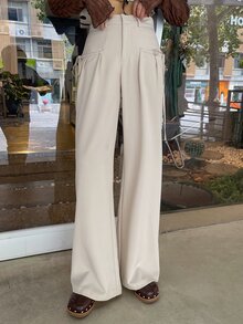 DAZY High Waist Knot Detail Wide Leg Trousers - Apricot - View 3