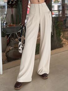 DAZY High Waist Knot Detail Wide Leg Trousers - Apricot - View 5