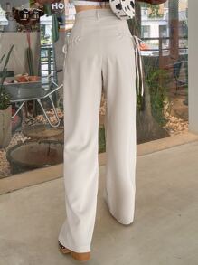 DAZY High Waist Knot Detail Wide Leg Trousers - Apricot - View 7