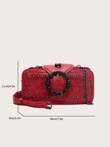 Women Mini Shoulder Bag, Vintage Punk Rivet Chain Crossbody Bag, Multi-Pocket, Black Mobile Phone Pouch, Small Square Purse