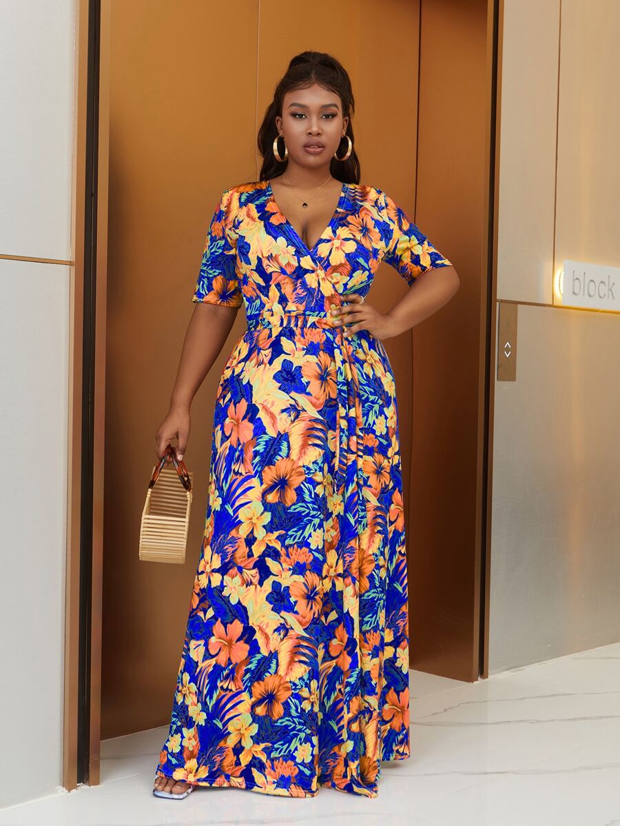 Astrid Váy thắt lưng họa tiết nhiệt đới cỡ lớn - Nhiều màu - Xem 1