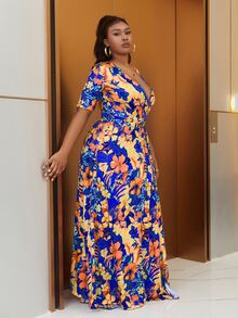 Astrid Váy thắt lưng họa tiết nhiệt đới cỡ lớn - Nhiều màu - Xem 5