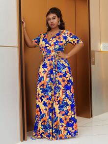 Astrid Váy thắt lưng họa tiết nhiệt đới cỡ lớn - Nhiều màu - Xem 4