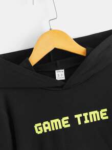 SHEIN Áo nỉ tay rớt vai in hình khẩu hiệu và tay cầm chơi game dành cho bé trai tuổi teen - màu đen - Xem 4