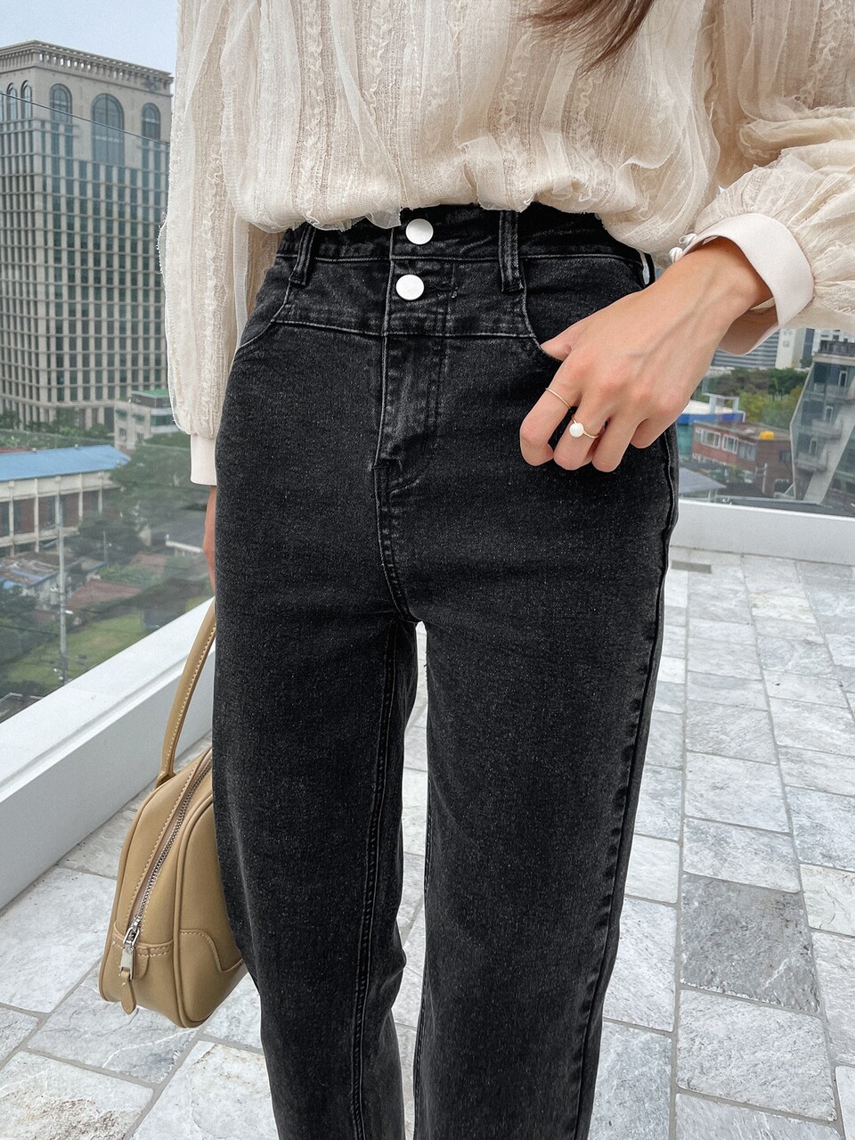 High Waist Button Front Tapered Jeans