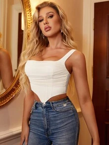PARTHEA Hanky Hem Zipper Back Mesh Cami Top - White - View 5