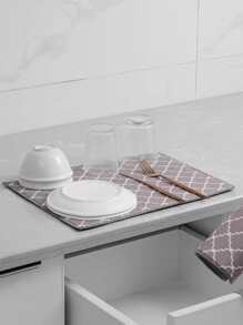 1pc Geometric Pattern Dish Drying Mat, Modern Dish Drain Pad For Kitchen - Multicolor - View 1