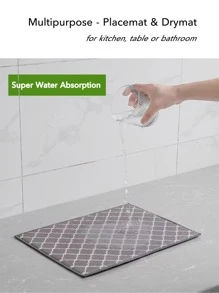 1pc Geometric Pattern Dish Drying Mat, Modern Dish Drain Pad For Kitchen - Multicolor - View 4