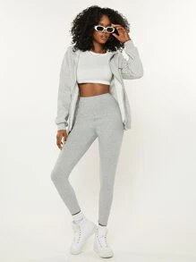 SHEIN BASICS High Waist Solid Leggings - Light Grey - View 1