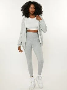 SHEIN BASICS High Waist Solid Leggings - Light Grey - View 3