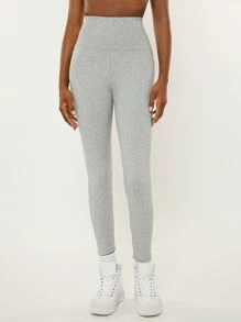 SHEIN BASICS High Waist Solid Leggings - Light Grey - View 4