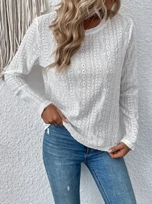 SHEIN LUNE Solid Eyelet Embroidery Tee - White - View 6