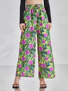 SWINGING 60'S Floral Print Wide Leg Trousers - Multicolor - View 1
