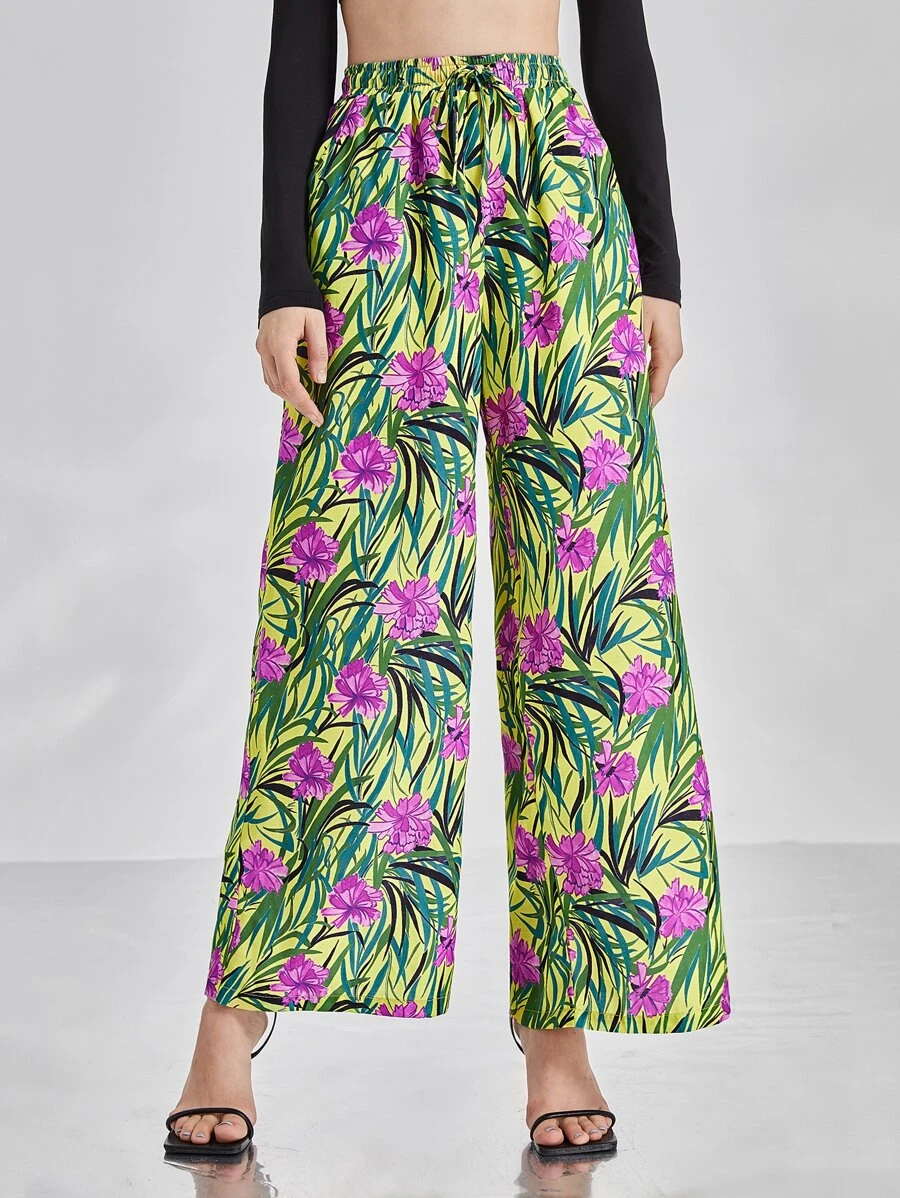 SWINGING 60'S Floral Print Wide Leg Trousers - Multicolor - View 1