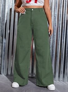 SHEIN EZwear Plus High Waist Raw Cut Wide Leg Jeans