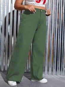 SHEIN EZwear Plus High Waist Raw Cut Wide Leg Jeans