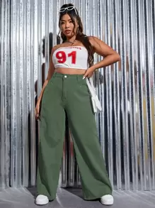 SHEIN EZwear Plus High Waist Raw Cut Wide Leg Jeans