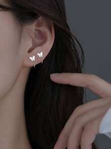 1 Pair Fashionable Minimalist Exquisite Alloy Butterfly Hoop Earrings For Women, Suitable For Daily Wear And Gifts - Silver - View 10