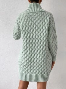 SHEIN Privé Turtleneck Drop Shoulder Jumper Dress Without Belt - Mint Green - View 2