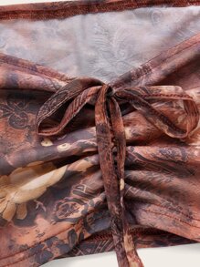 ROMWE Hippie Floral Print Off The Shoulder Ruched Crop Top - Multicolor - View 4